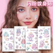 闪粉美人鱼纹身贴高级感儿童卡通小清新独角兽临时纹身贴