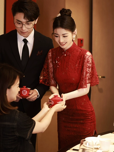 Ципао, вечернее платье, свадебное платье, красная летняя юбка, китайский стиль