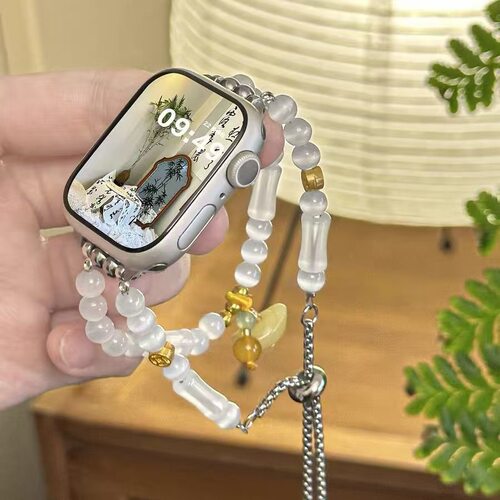 手链手表带iwatchS10珍珠玛瑙石串珠表带iWatchS10/9/8/7/6
