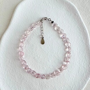 VividEon【限量】 高透 粉摩根糖豆 手链手串女 S925银 小众随型