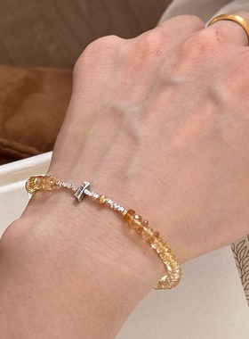 天然黄水晶盘切手串泰银碎银手链