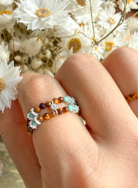 虎眼石黄水晶戒指天然石弹力戒指