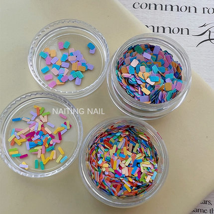 INS风奶油系马卡龙日式长方形色彩混合百搭指甲亮片超薄美甲素材