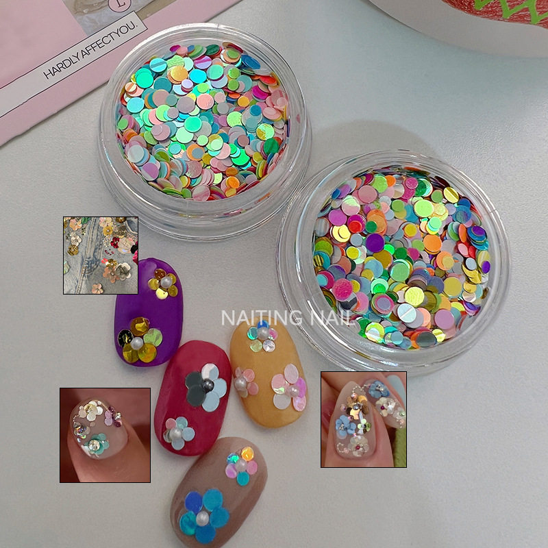 韩风指尖生花美甲亮片彩色圆片大小混合珠花美甲装饰贴片闪粉饰品,彩妆/香水/美妆工具,指甲装饰,淘宝优惠券,粉丝福利购,淘宝优惠卷