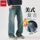 宽松直筒裤 FAIRWHALE 子 加绒复古牛仔裤 男士 SHAKE 华菲·型格冬季