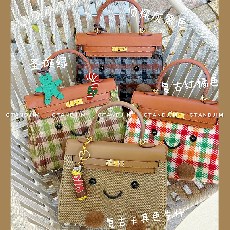 CTANDJIM复古卡其色牛仔小精灵k25手提包 复古格子k25斜挎包