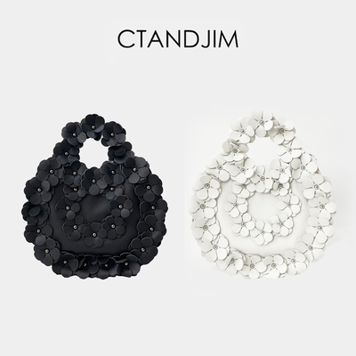 CTANDJIM日系牛皮手工花朵托特包 手提包 斜挎包