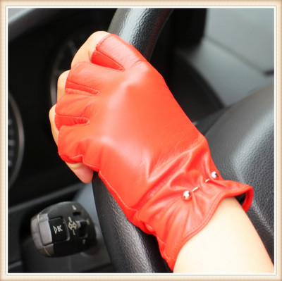 女士金属半指羊皮手套