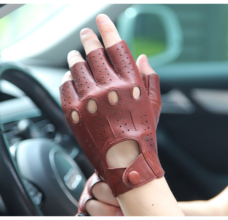 ELMA夏季男新款真皮半指手套薄款户外摩托车驾驶露指透气羊皮手套