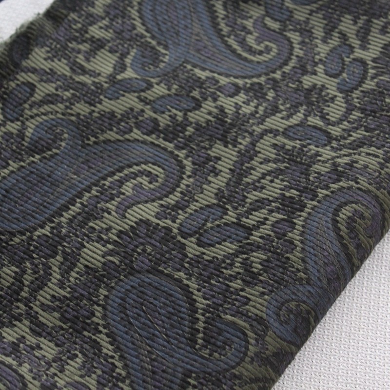 新品纯棉布粗条绒特色印染军绿色底中厚服装面料110cm宽1米价