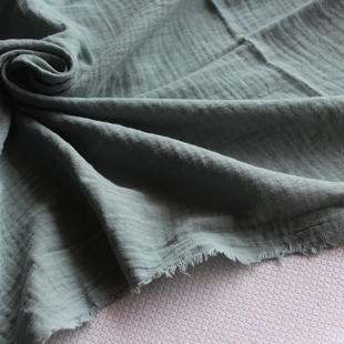 特价 190cm有脏 瑕疵纯棉布料双层棉纱豆绿色褶皱薄软布头140