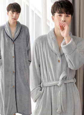 男士纽扣睡裙秋冬加厚长款连体睡衣加肥大号浴袍男友用睡袍230斤