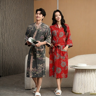 新款纯棉纱布浴袍女吸水速干成人可穿浴巾男士洗完澡穿的大码浴衣