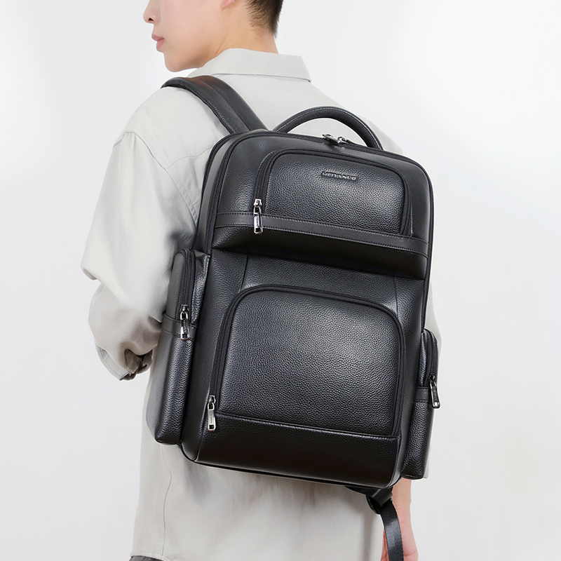 双肩包头层牛皮商务背包男士
