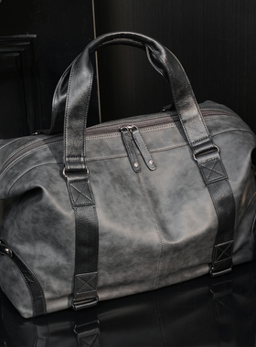 新款简约灰色手提包旅行包 韩版男包休闲时尚单肩包斜挎包健身包