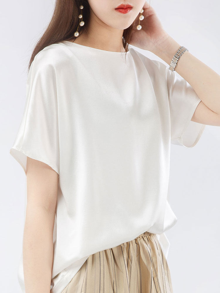 禁欲女神气质 丝滑裸感 SHE华高JI 重磅30姆米 缎面真丝衬衫T恤