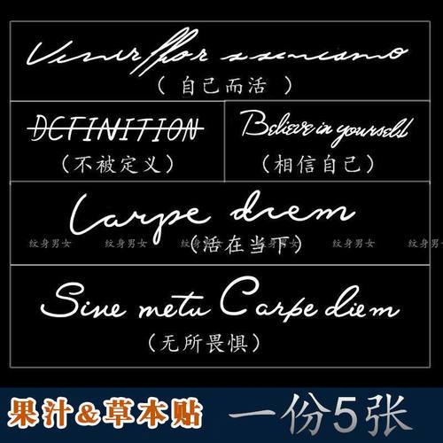 果汁英文字母纹身贴草本