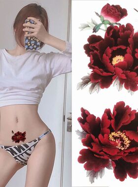 牡丹花朵纹身贴防水逼真性感女花腿遮疤痕剖腹产贴纸持久大图案