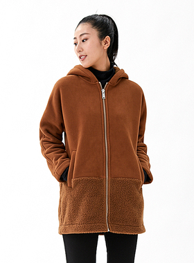 kroceus地球科学家秋冬女士连帽摇粒绒加厚抓绒开衫保暖连帽外套