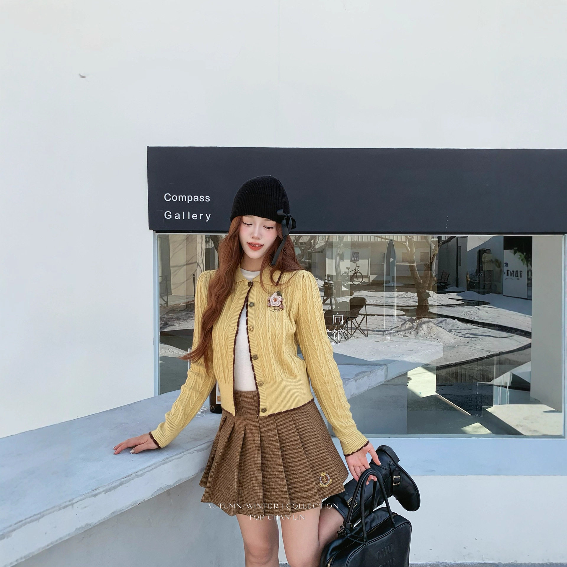 2025冬季新款韩版洋气少女感个性小花立体花朵树枝纹单排扣毛衣女