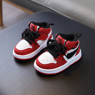 婴儿学步鞋秋冬款软底防滑女宝鞋子小童加绒板鞋男宝宝高帮运动鞋