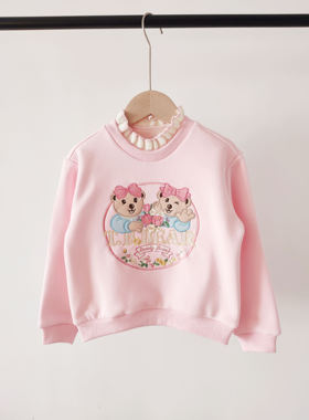 TTMW234V55A-00 2024春新款小熊女童花边领粉色小公主卫衣上衣