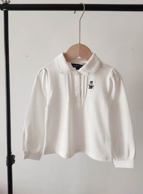 TTHA233852K-00  2023春秋新小熊女童长袖T恤纯棉白色打底衫衬衫