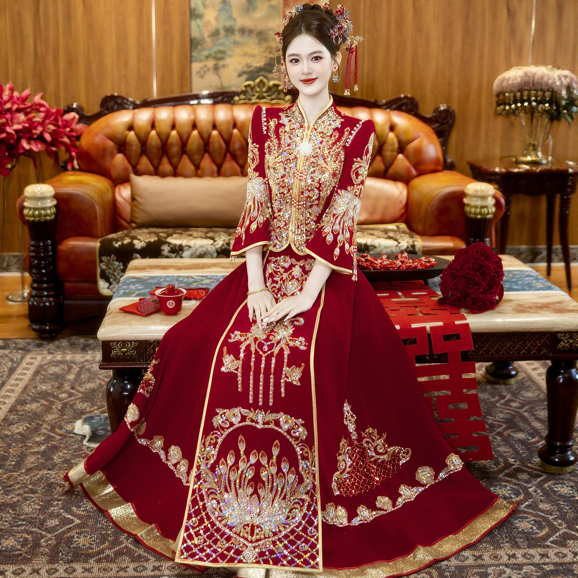 重工婚礼秀禾服2025新款微笑新娘敬酒服女中式婚服秀禾嫁衣龙凤褂