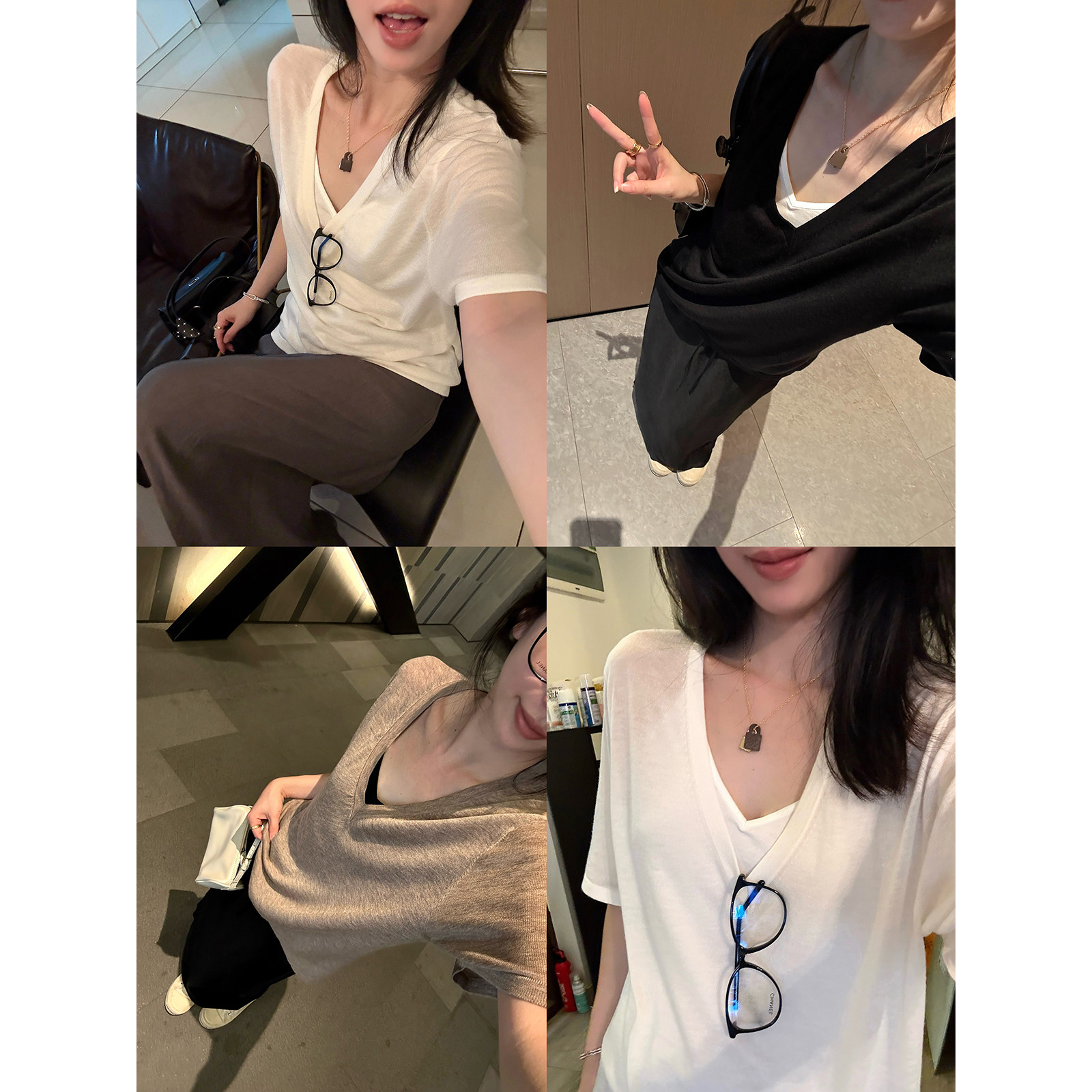 MOMENTHOME 真的很轻！软！深V羊毛极简针织T恤亲肤背心女夏图片