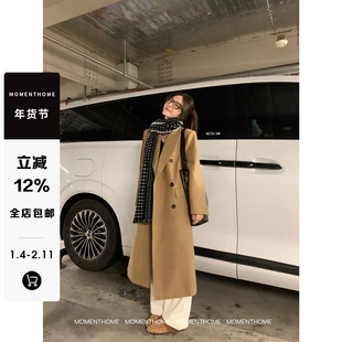 【现货】MOMENTHOME 布拉格西装领双排扣驼色中长款宽松大衣外套