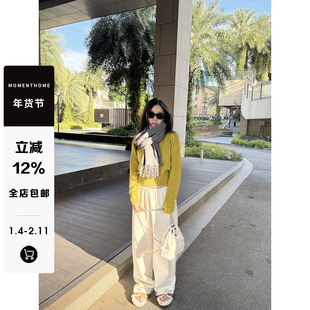 MOMENTHOME 软糯冬季懒人羊驼毛X山羊绒显瘦宽松厚实直筒毛呢裤女