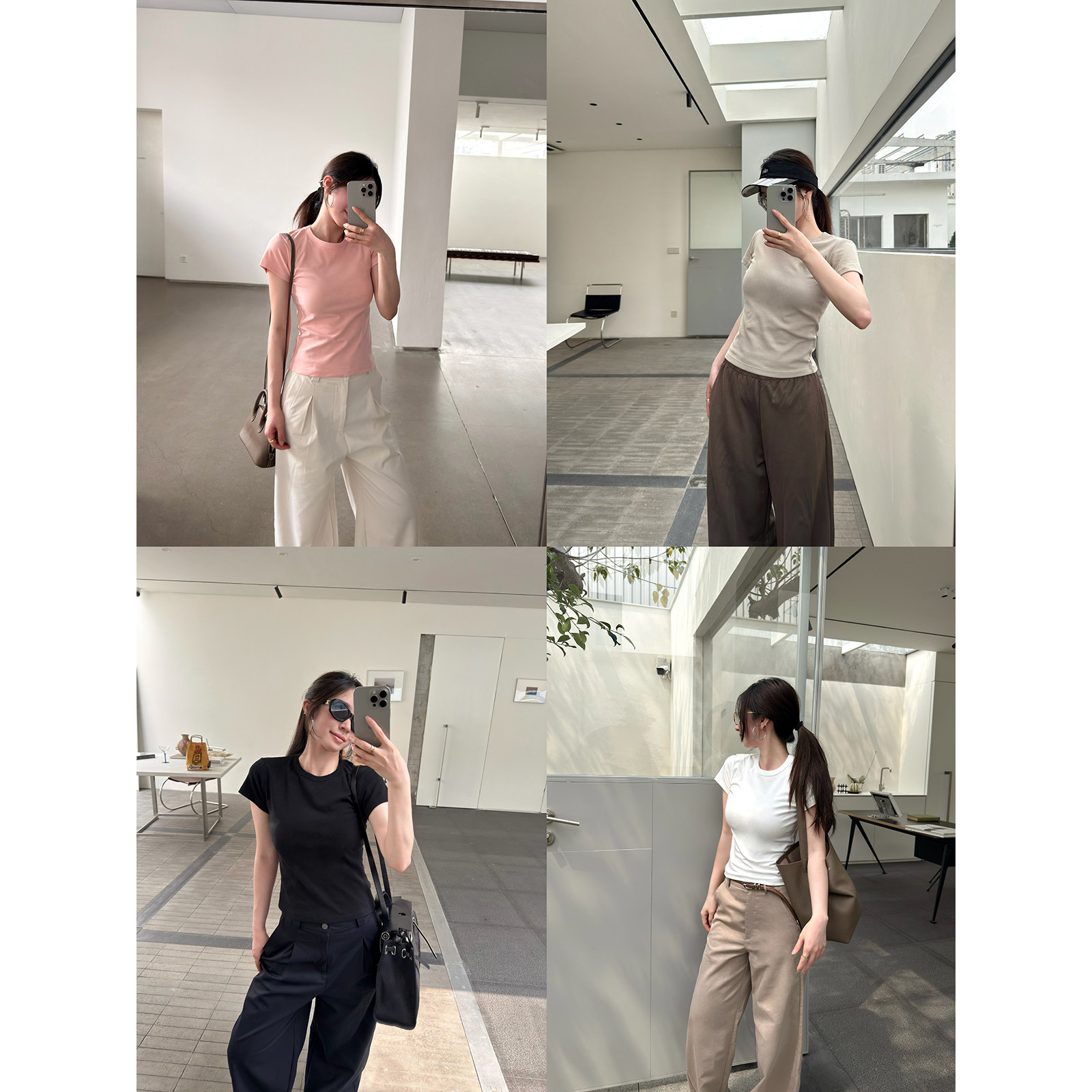 莱卡棉弹力圆领短袖T恤女夏图片