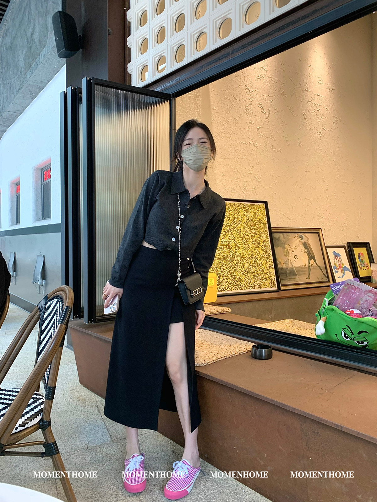 Polo衫拉长比例小短款针织开衫图片