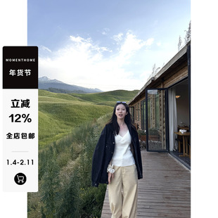 MOMENTHOME高端线复古做旧洗水翻领长袖牛仔外套男女同款