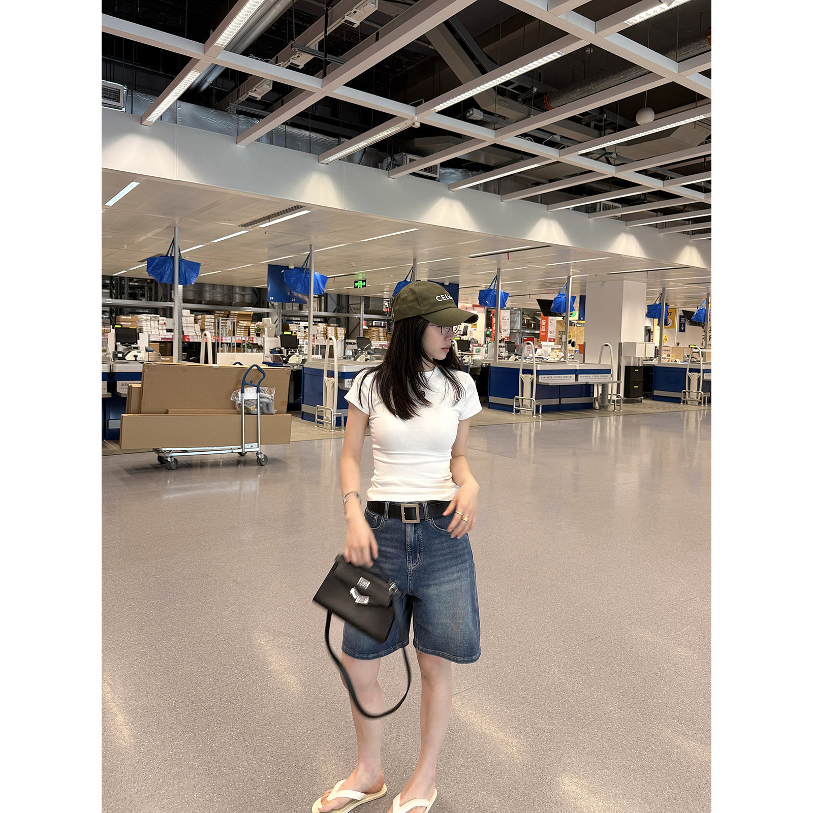 MOMENTHOME 韩休闲百搭舒适环保纤维洗水牛仔中裤五分裤女夏图片