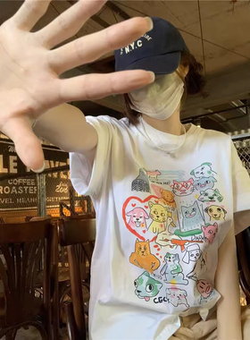 *捡漏一线*专柜*撤回剪标卡通涂鸦印花T恤女夏纯棉纯棉