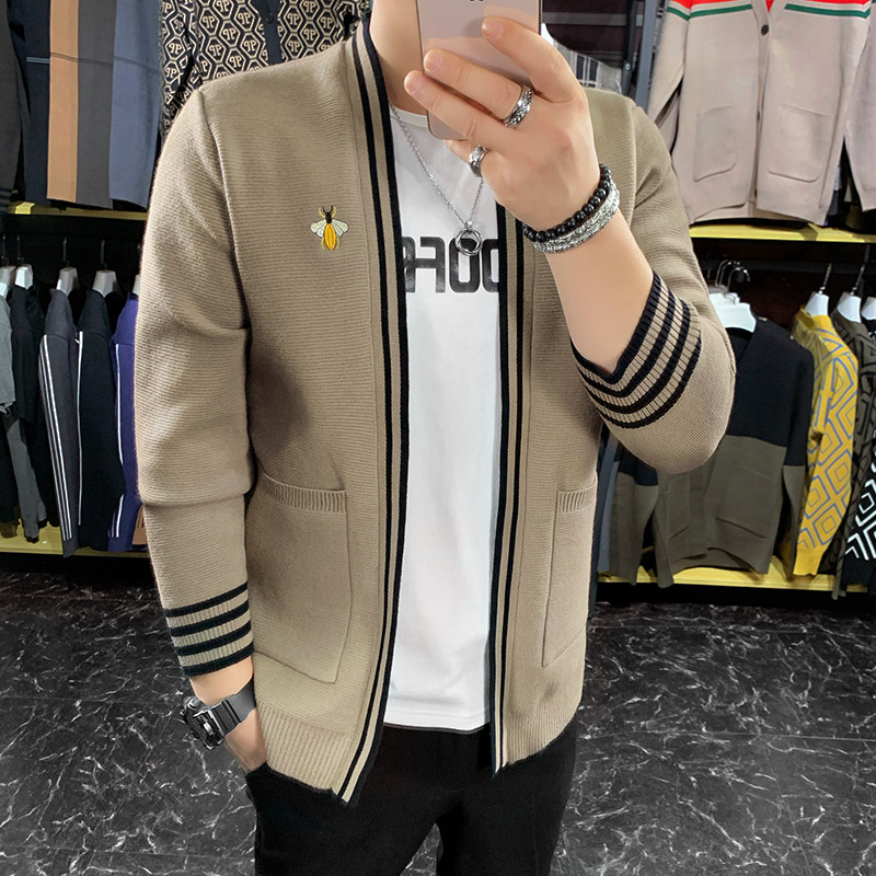 新款针织衫男开衫外套刺绣小蜜蜂店主风夹克品质男装K8828-P70,男装针织衫/毛衣,星座1207-1