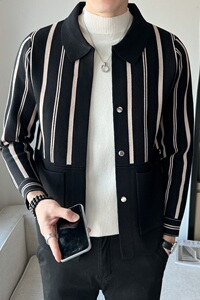 店主风@直播新款夹克男高品质针织开衫条纹外套主推KSA086-P75图片