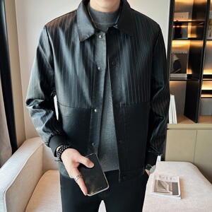 直播新款皮夹克男店主风皮衣男式外套翻领夹克男装主推PY8222-P95图片