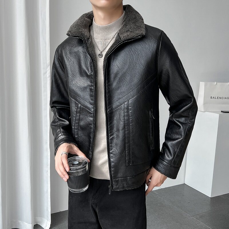 新款衣男轻熟风男装皮衣店主风加绒加厚服羊羔绒PY0918-P100图片