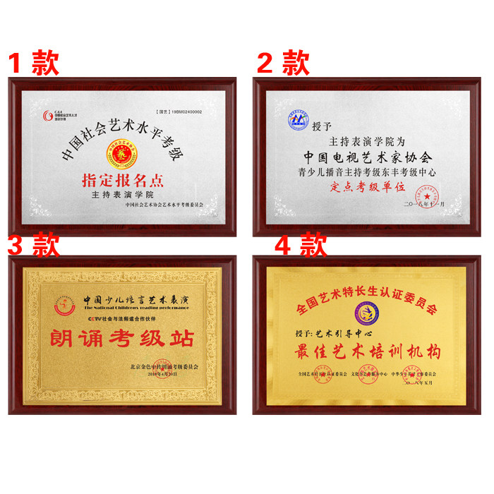 少儿播音小主持人培训机构证书牌匾定做口才艺术培训学校牌匾定制