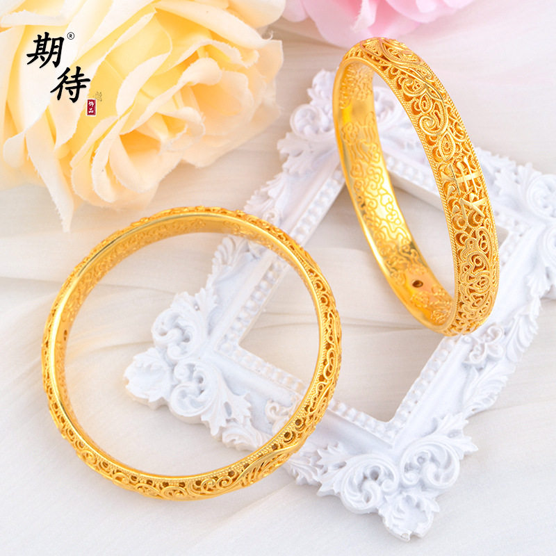宫廷复古铜镀金珐琅彩花丝手镯