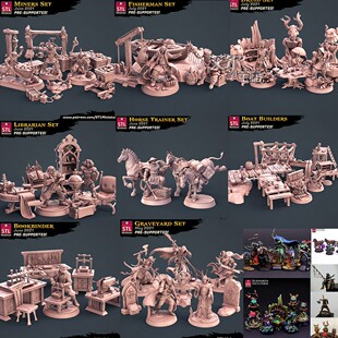 草药德鲁伊渔夫造船厂工具匠人驯马师淘金矿工图书馆墓地场景微缩