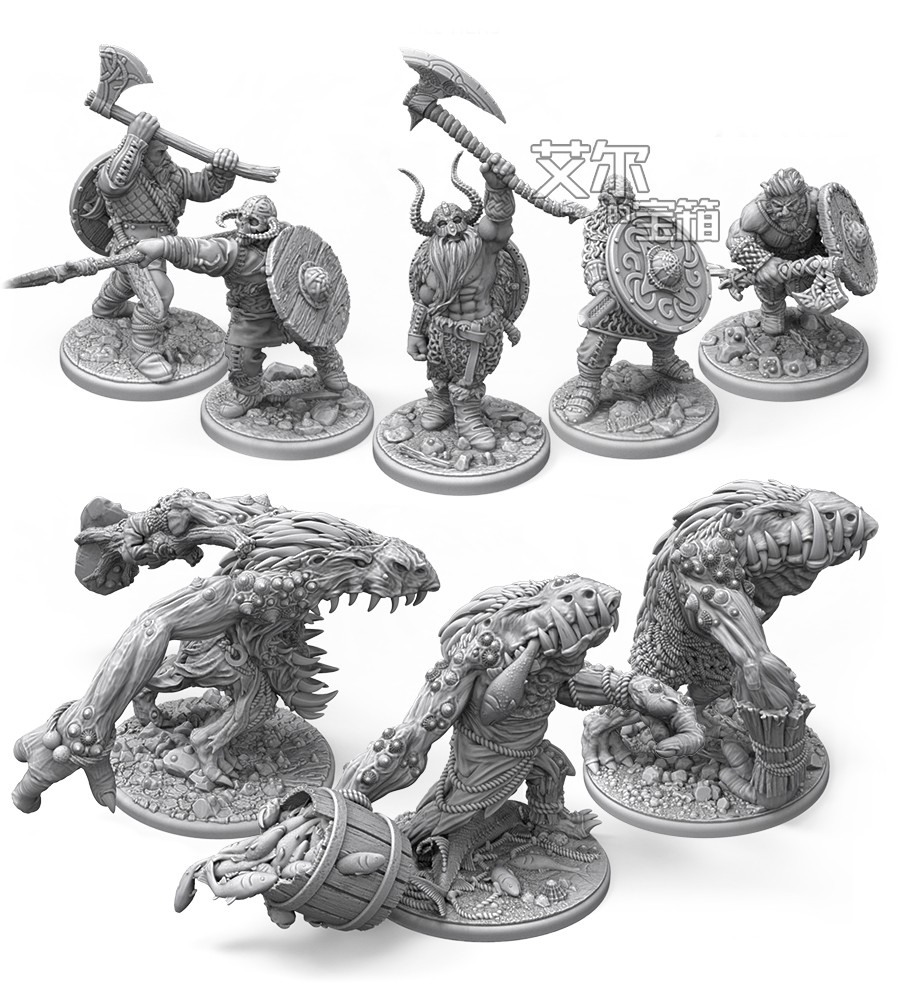 维京人大战峡湾巨魔微缩模型 gk白模涂装手办桌游棋子战棋dnd跑团