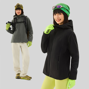 探拓户外保暖抓绒衣女防风防水徒步登山连帽2547034ZR CC家CC