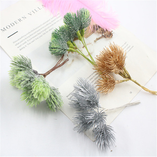 DIY仿真塑料松枝崖柏枝霜降美人松假花松树花束盆栽装饰树枝叶