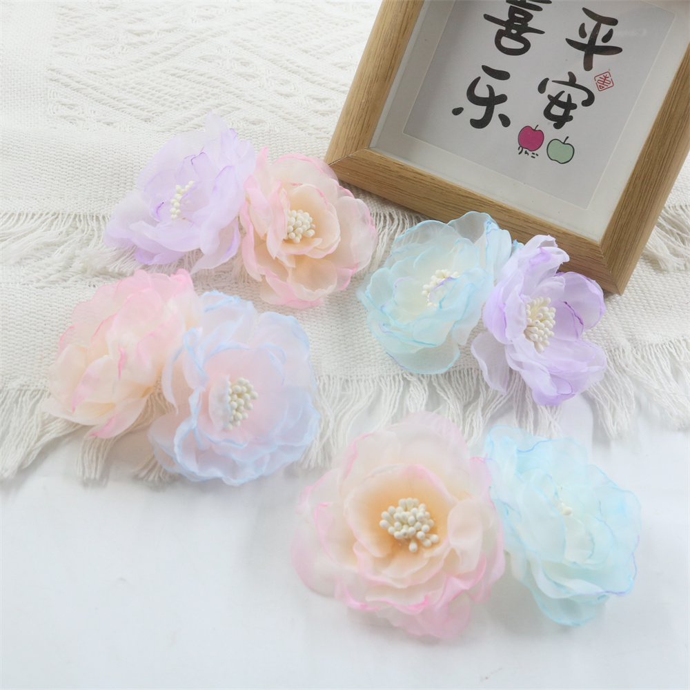 欧根纱烧边海棠花diy手工发夹