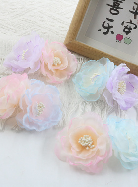 欧根纱烧边海棠花diy手工发夹