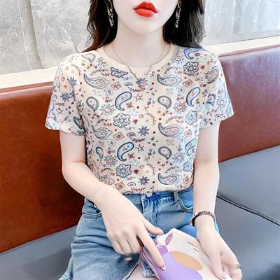 时尚女士短袖t恤2025新款爆款夏季印花设计感上衣ins减龄圆领体恤