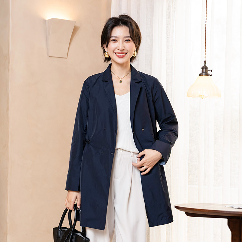 韫秋季西装领收腰显瘦中长风衣女